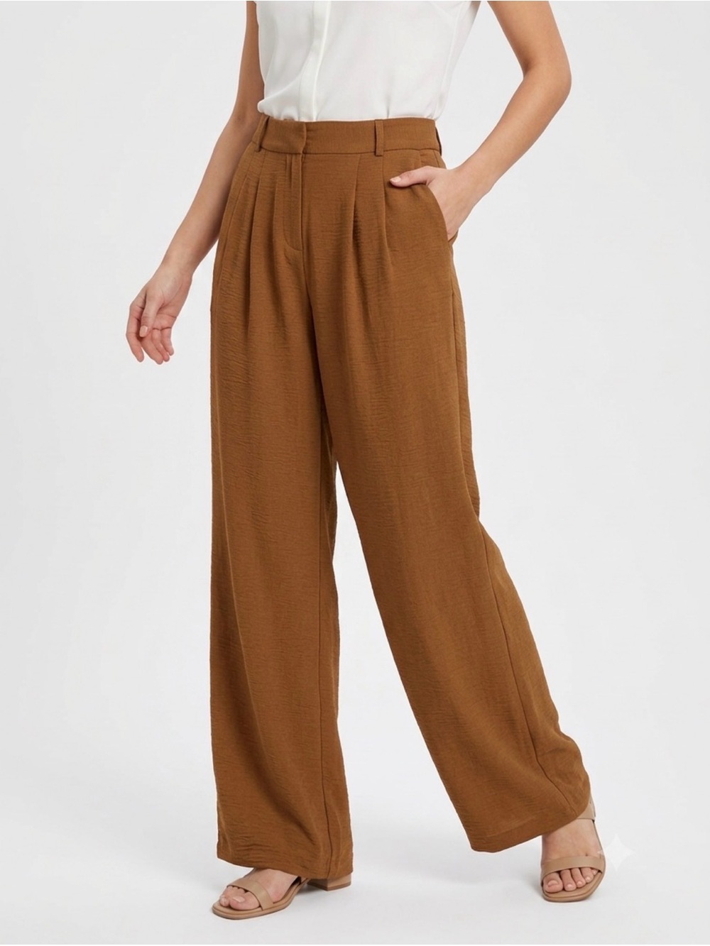 Rachel Zoe Copper Brown Wide Leg High Waist Crepe Trouser Pant Size 4